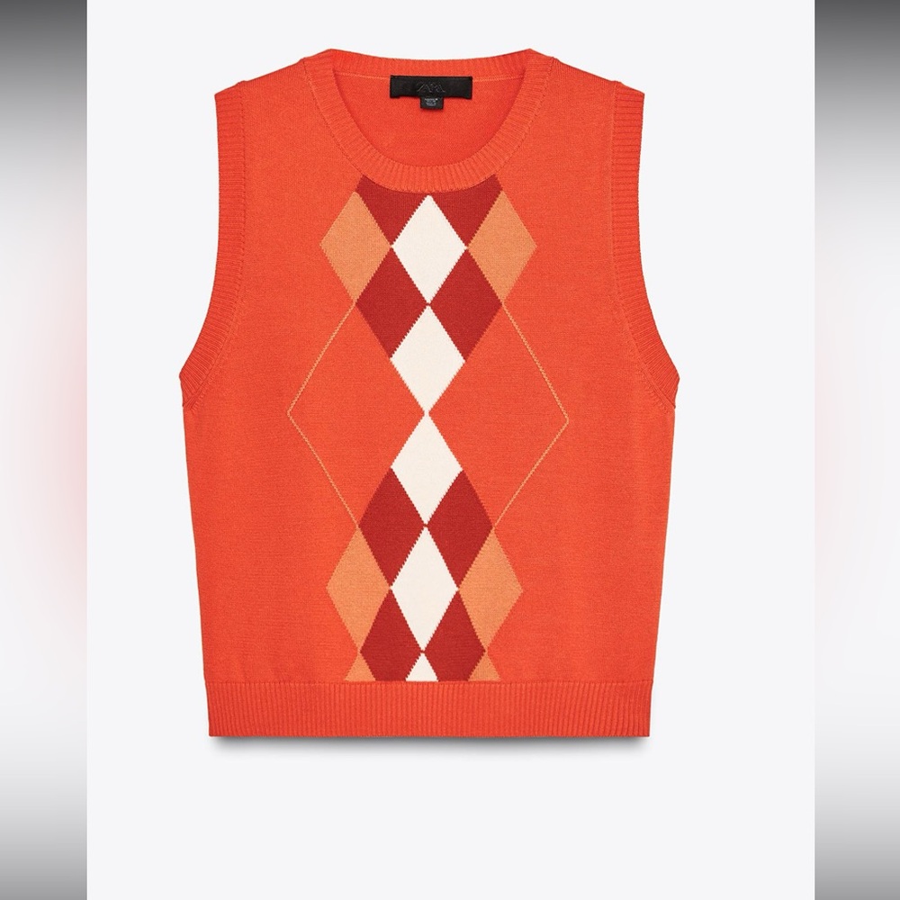 Zara Orange Argyle Knit Tank Top
